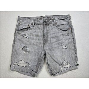 American Eagle Mens Distressed Denim Shorts Size 36 Gray Cotton
